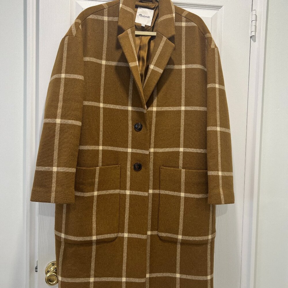 Madewell Windowpane Elmcourt Coat in Insuluxe Fabric in Dried Cedar Size Large
